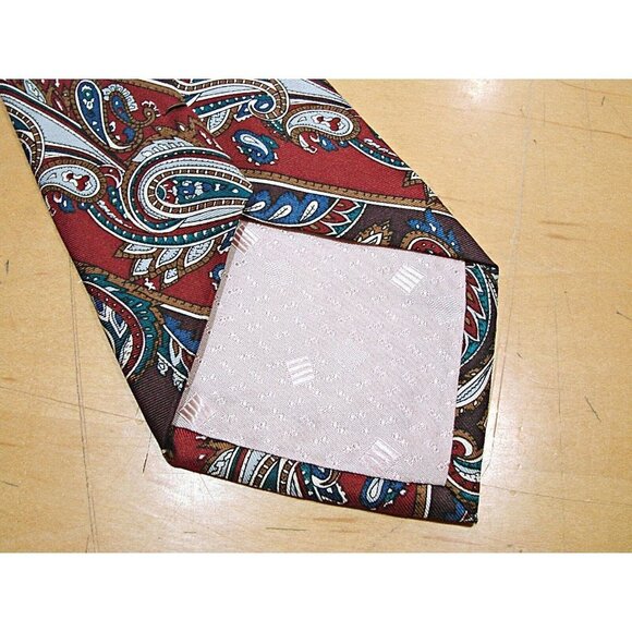 Monsieur Givenchy 100% Silk Necktie Red Blue Gold Paisley Classic Print Wide 58" - Picture 4 of 7